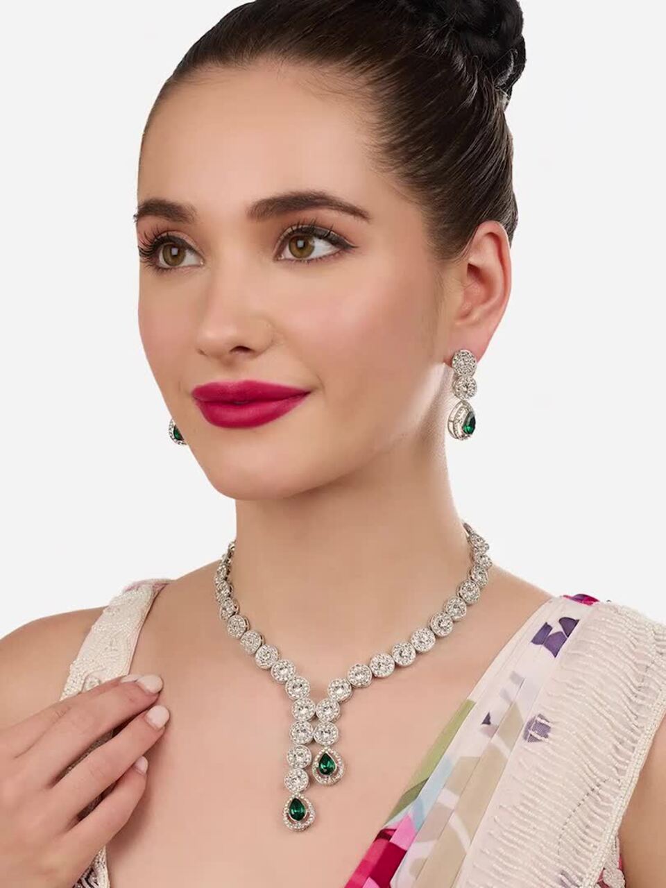 Buy Zaveri Pearls Silver-Plated American Diamond-Studded Jewellery