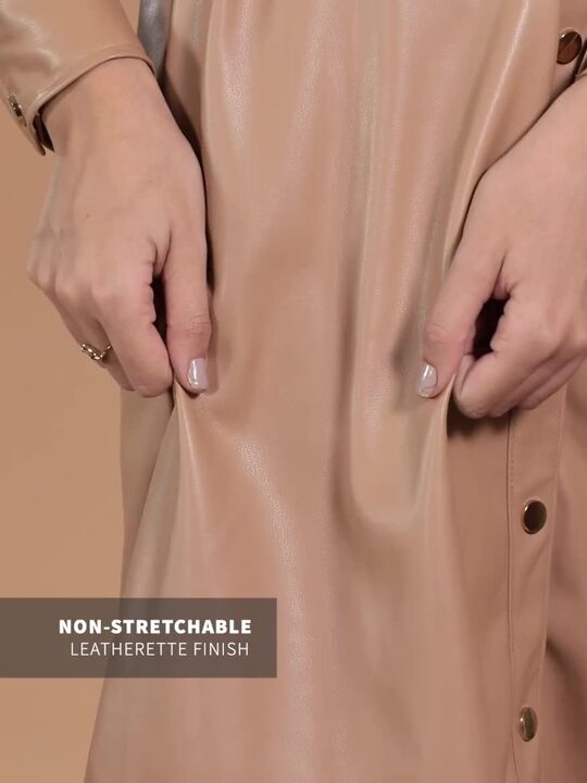 Buy Chemistry Brown Solid Faux Leather Shirt Dress With Tie-Up