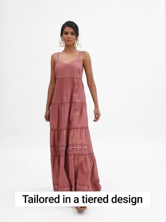 Buy Earthen BY INDYA Rose Pink Embroidered Tiered Maxi Dress - Ethnic  Dresses for Women 14091488 | Myntra