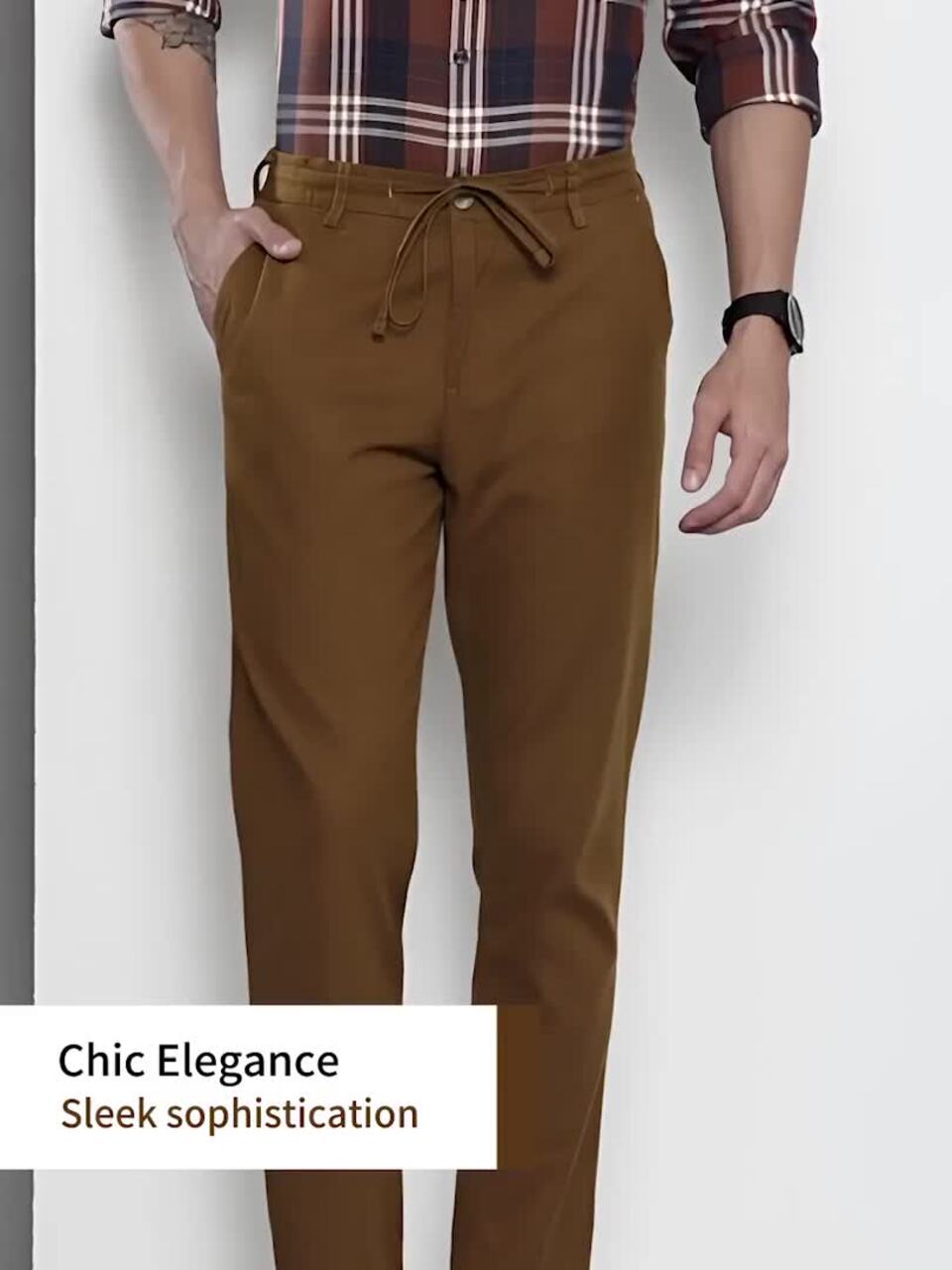 Buy The Indian Garage Co Men Brown Slim Fit Linen Trousers