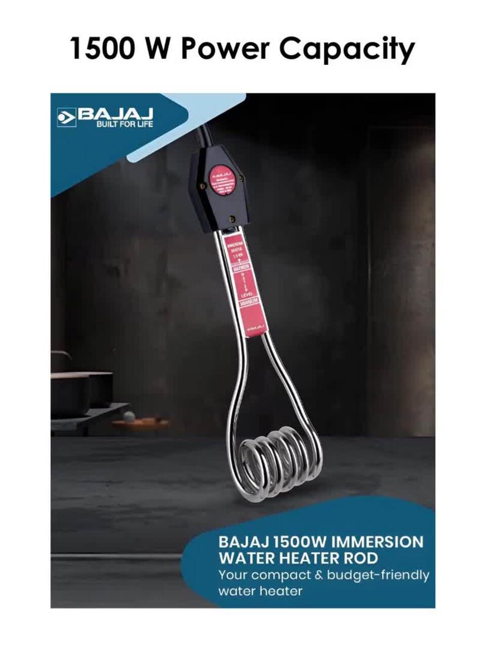 Buy Bajaj Immersion Water Heater Rod 1500 W Silver-Colored