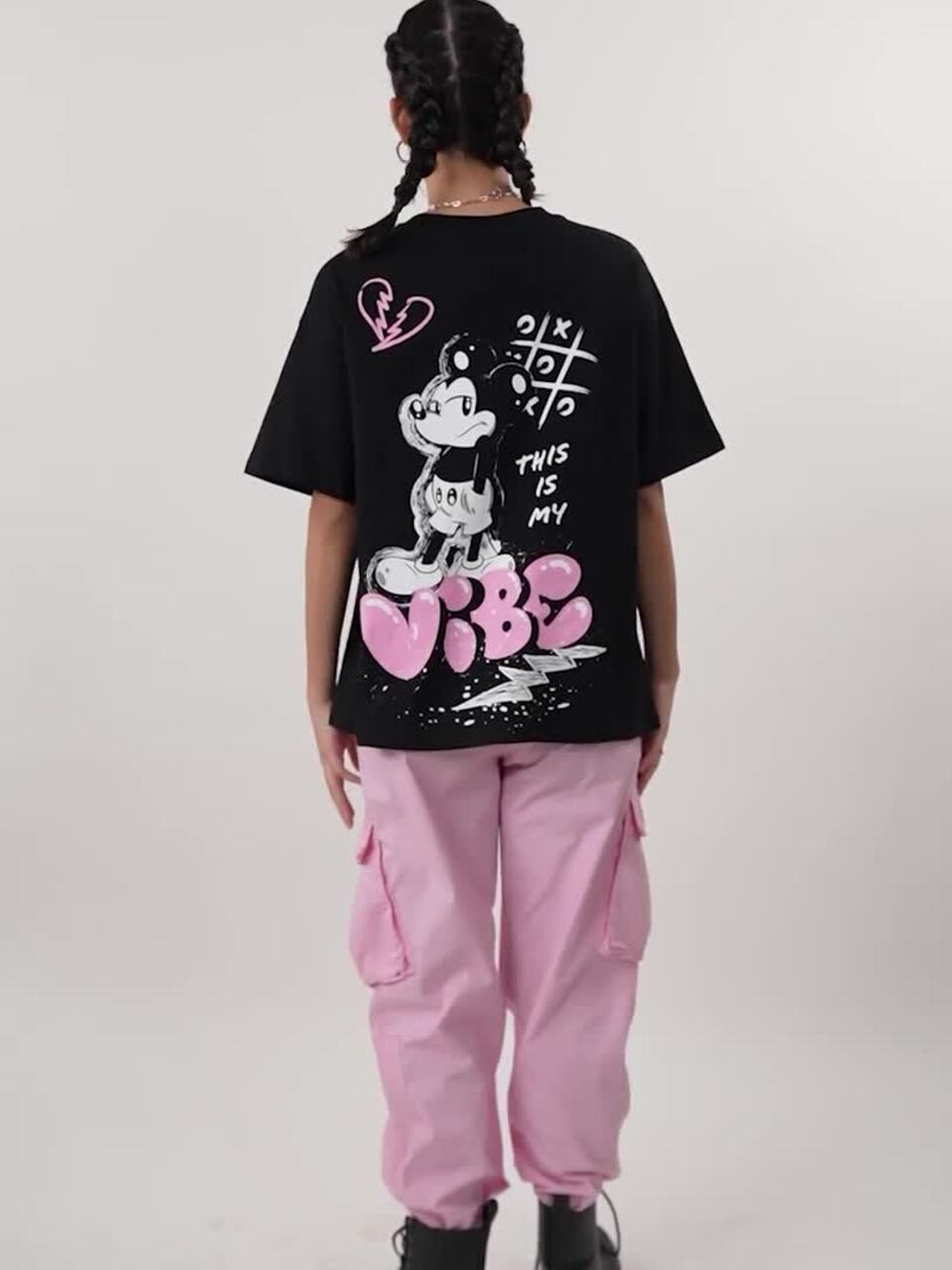 T-shirt Donna Simpatica Con Mickey E Bugs | Maglietta In Cotone Regular Fit | Swag Nera