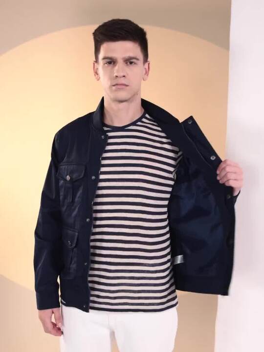 Buy Roadster Pure Cotton Multi-Pocket Baseball Collar Tailored