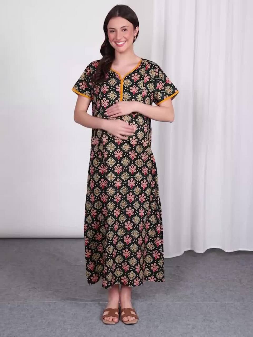 Buy MomToBe Women Cotton Castleton Green Feeding Nighty - Nightdress for  Women 36395679 | Myntra