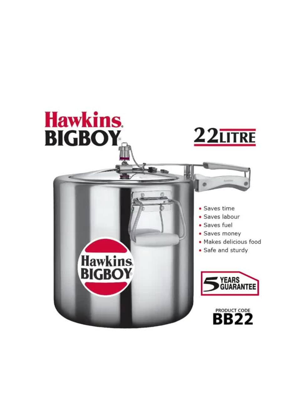 Hawkins Bigboy Silver Aluminium Easy to Clean Induction Inner Lid Pressure  Cooker-22 L