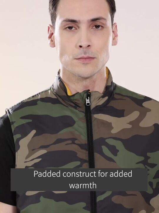 Buy Indian Terrain Men Green Yellow Camouflage Reversible Padded
