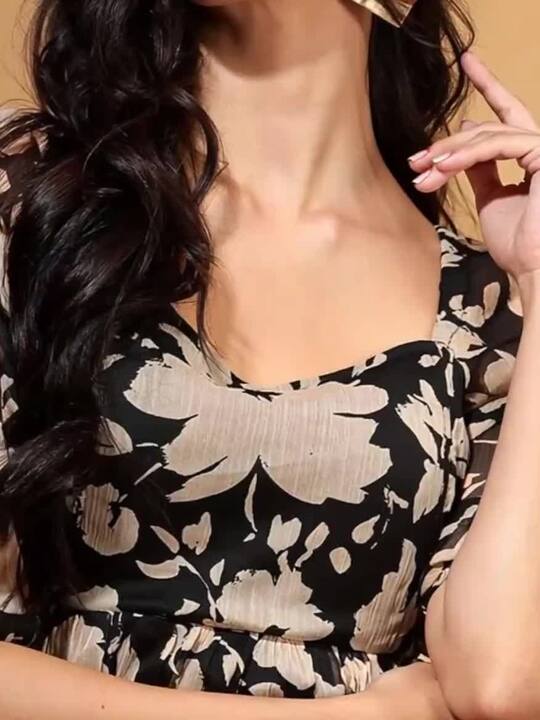 Buy DRAPE AND DAZZLE Floral Printed Chiffon Peplum Top - Tops for
