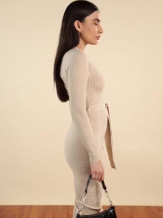 open lace back dress Ivory Ribbed Knit Dress main image 0