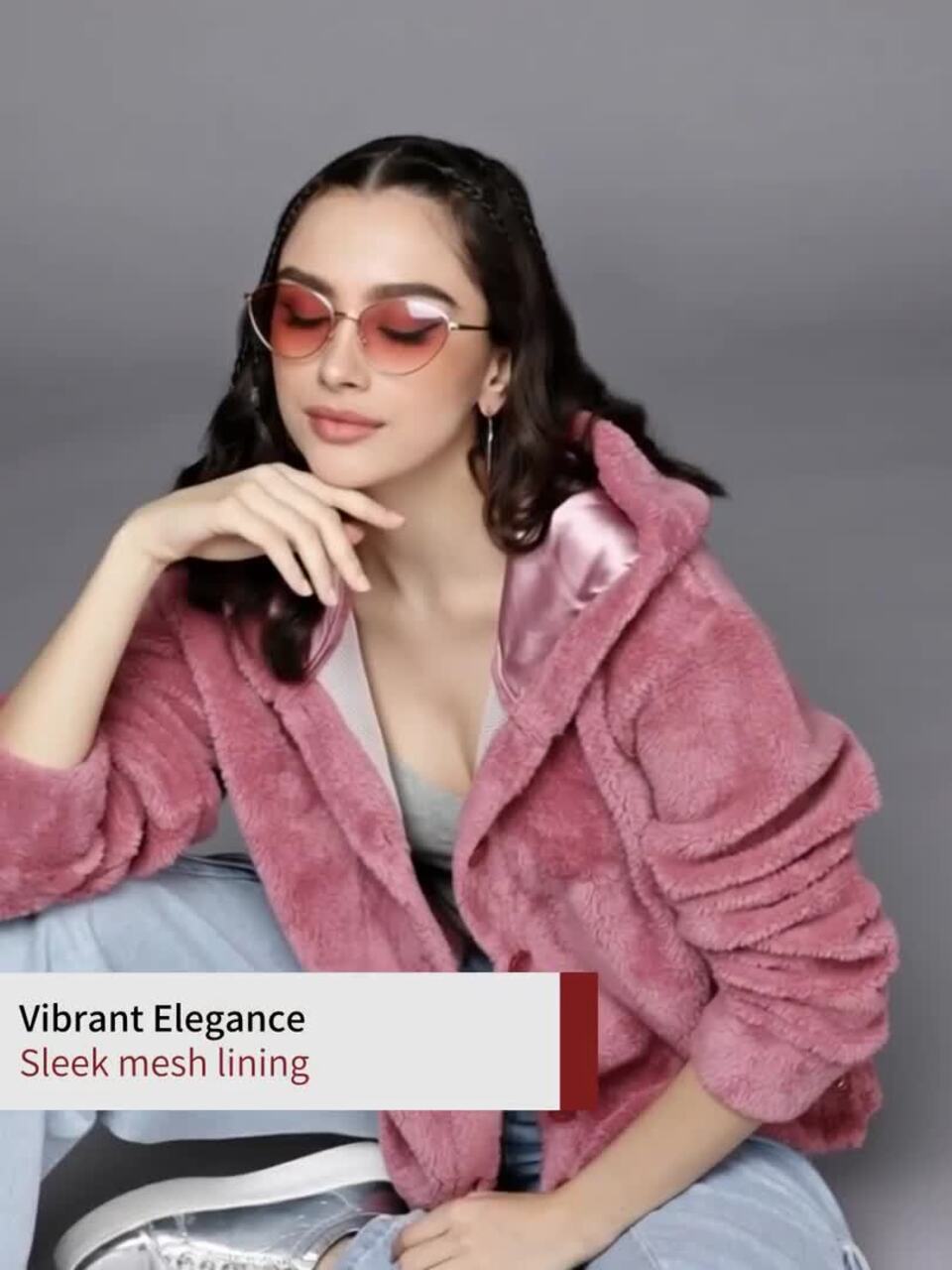 Buy SASSAFRAS Women Pink Faux Fur Front Button Hooded Jacket