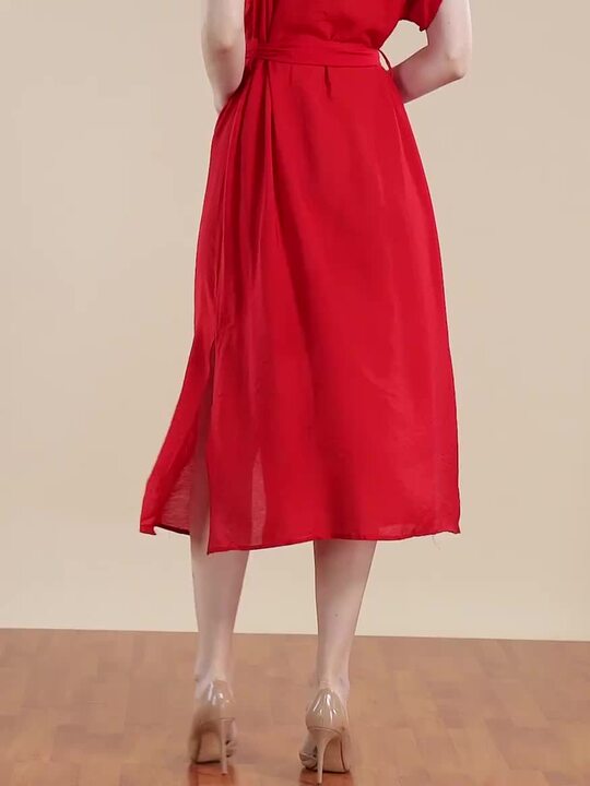 Buy MANGO Red Solid Shirt Midi Dress Dresses for Women 19101162