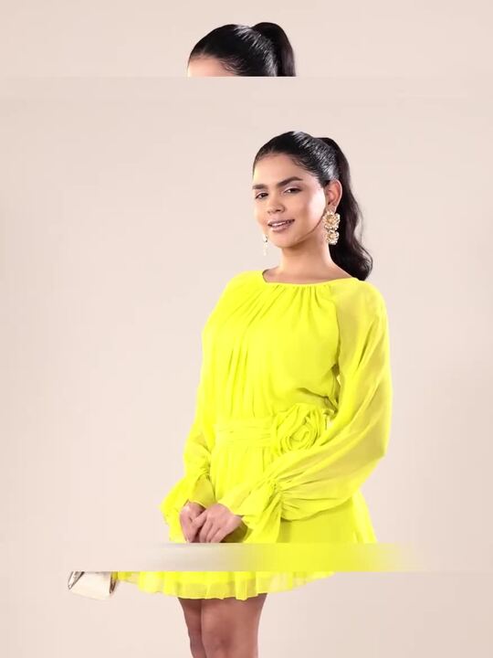 Buy Antheaa Lime Green Cuff Sleeve Chiffon Fit & Flare Dress - Dresses for  Women 27625278 | Myntra