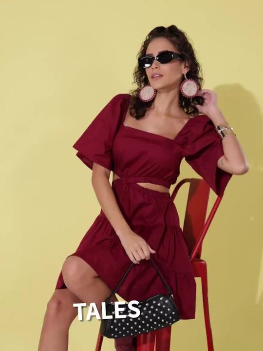 Buy DressBerry Warm Burgundy Cutout Course Flared Sleeve Pure - Main Image