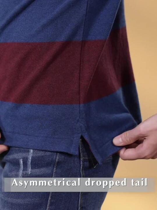 Buy Polo Men Navy Blue Burgundy Striped Polo Collar