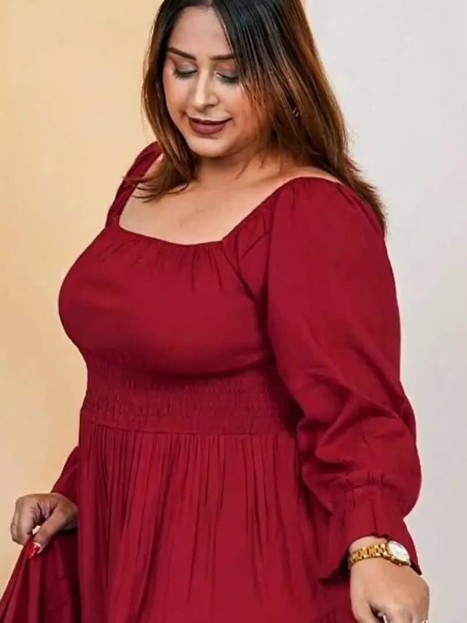 Vrtige Women's 2025 Square Neck Long Sleeve Smocked Back Maxi Dress - Empire Waist Flared A-Line - Perfect For Casual & Dressy Occasions - View #3