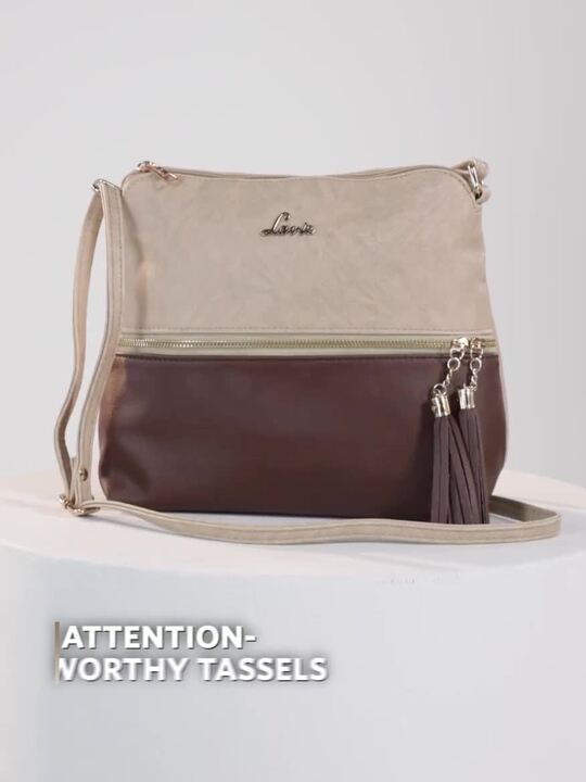 Buy Lavie Women Beige Brown Structured Sling Bag with Tasselled