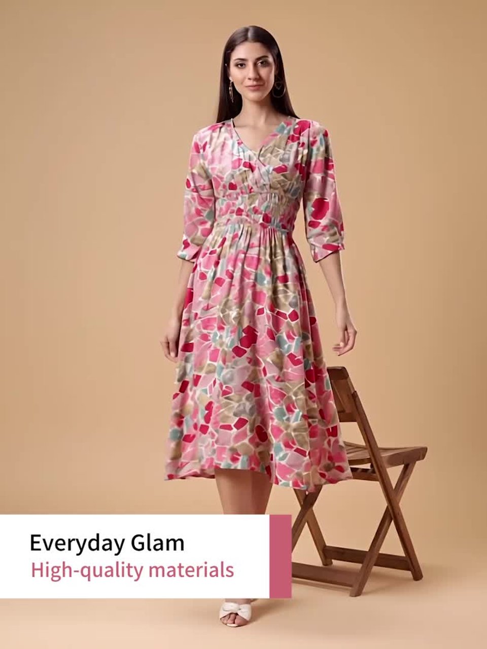 Bani Women's Printed Midi Dress - Festive & Party Dress With Mandarin Collar & Dupatta - View #4