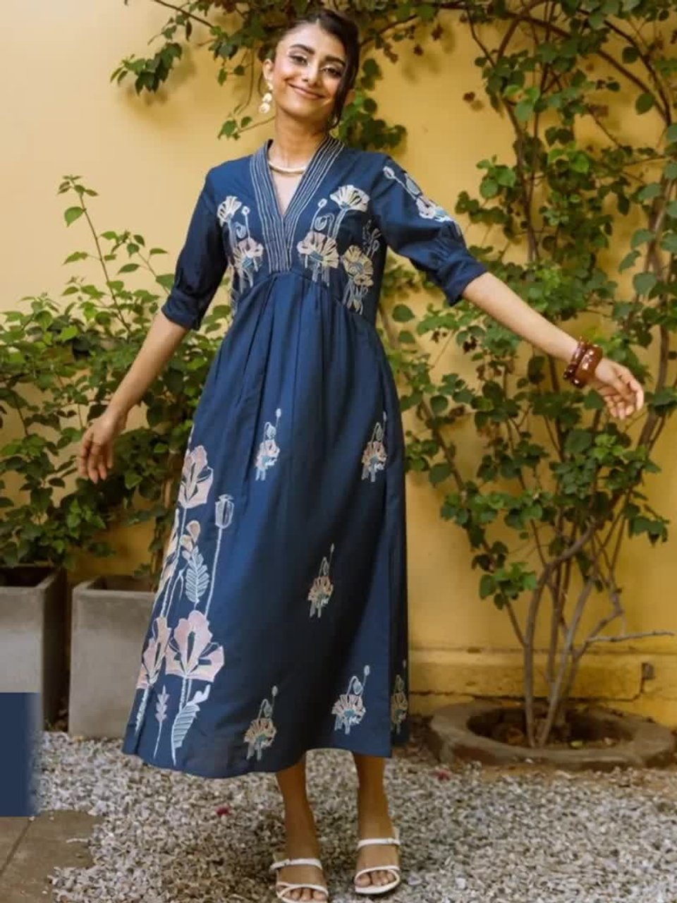 Buy ZUMMER Women Floral Embroidered A-Line Midi Dress - Dresses