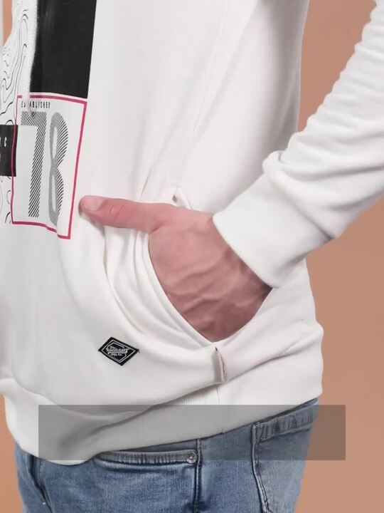 Buy Roadster Men White & Black Alphanumeric & Graphic Print Hooded