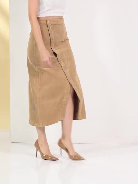 Buy MANGO Pure Cotton Buttoned Corduroy A-Line Midi Skirt Skirts