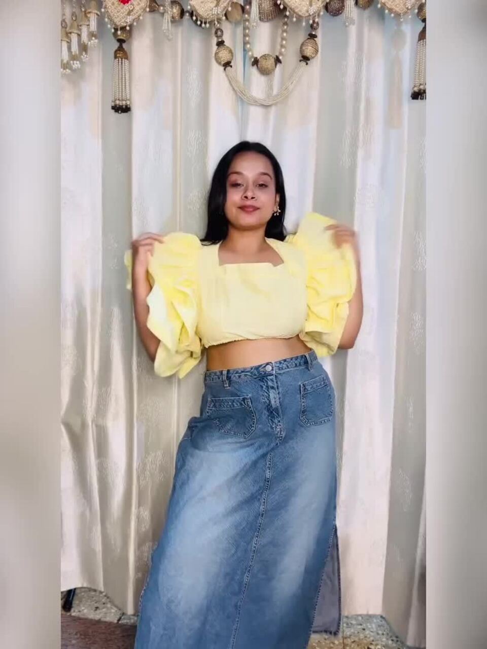 トップス MM Buy Tokyo Talkies Yellow Flutter Sleeves Crop Top - Tops for Women