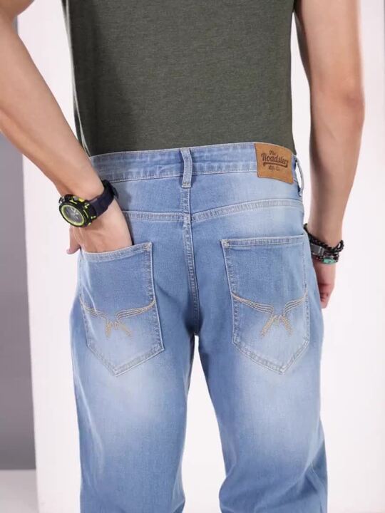 Buy The Roadster Life Co. Men Sky Blue Heavy Fade Stretchable
