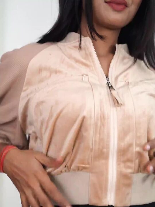 Buy bebe Women Beige Crop Bomber Jacket With Ruched Sleeves