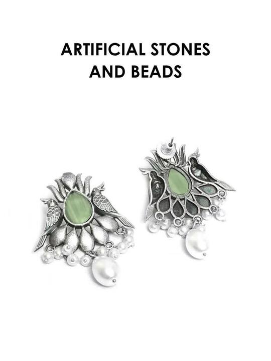 Buy VENI Silver-Plated Oxidised Contemporary Drop Earrings