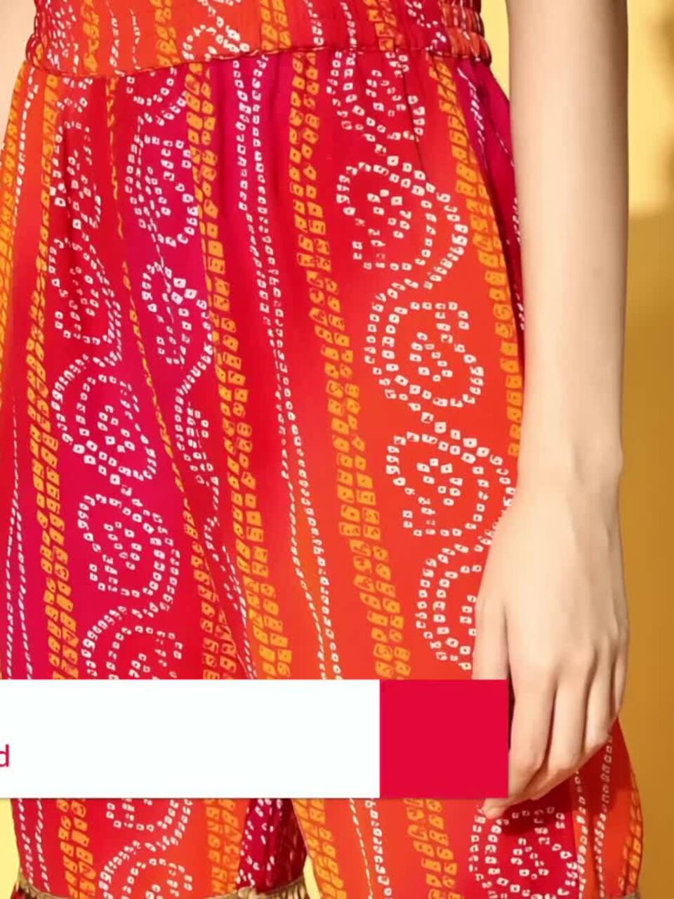 Buy PANIT Women Orange & Pink Bandhani Printed One Shoulder Kurta