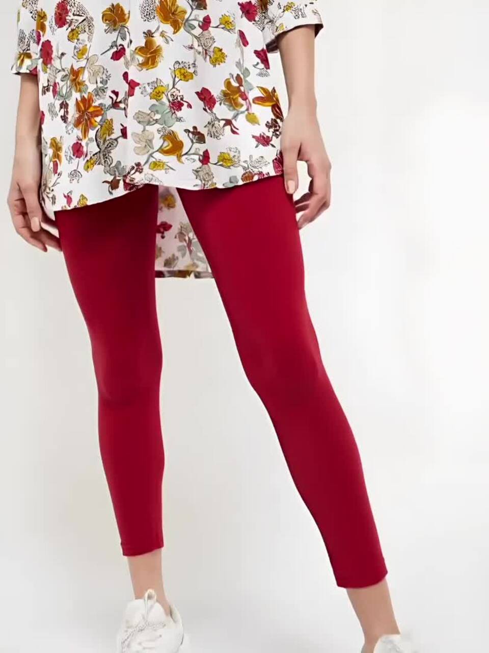Buy max Women Red Solid Ankle-Length Leggings Leggings for Women