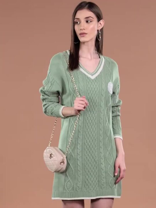Buy The Roadster Lifestyle Co. Women Green Cable Knit Acrylic Sweater Dress  - Dresses for Women 18241414 | Myntra