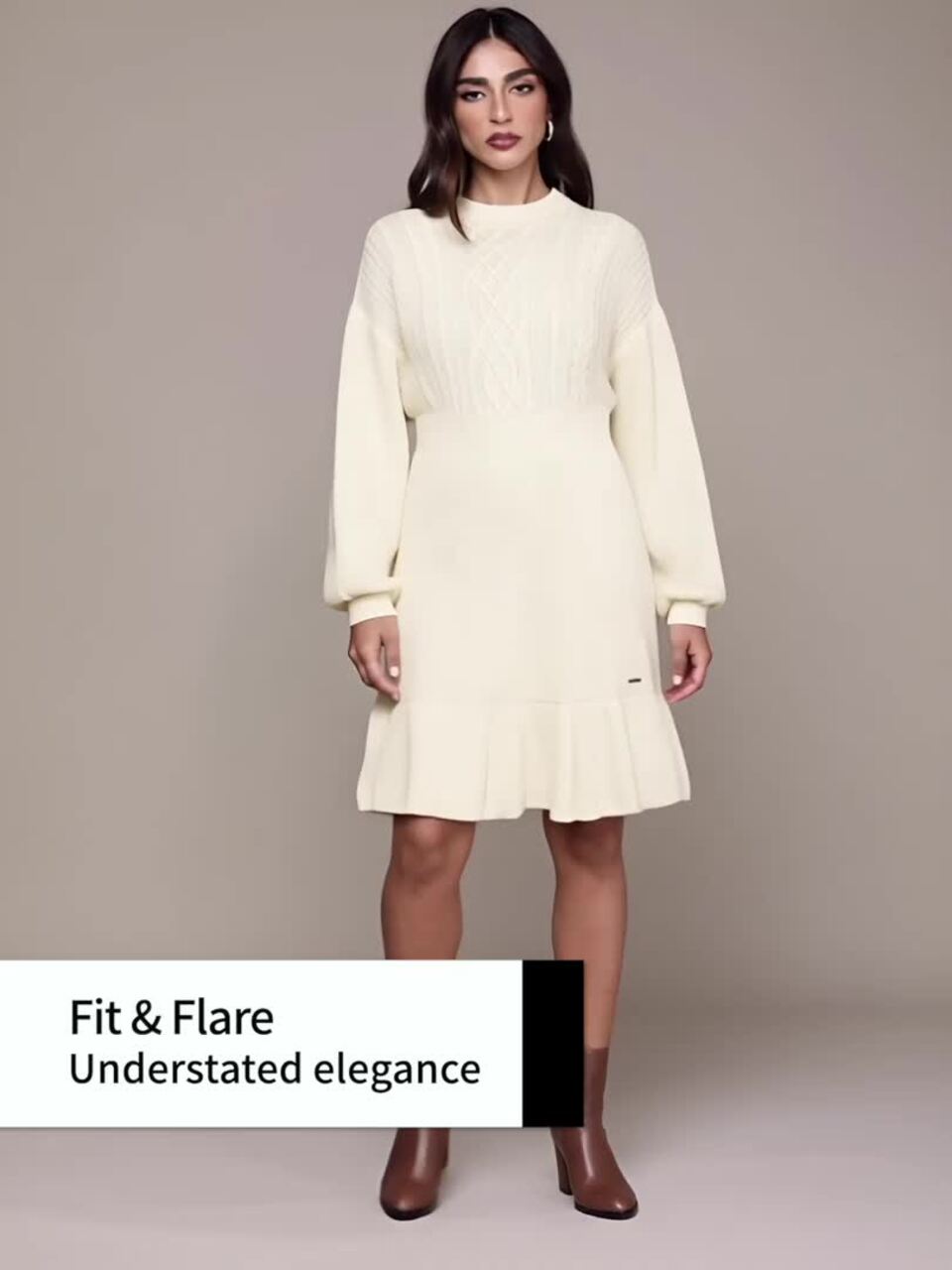 Buy bebe Off White Acrylic Fit & Flare Dress - Dresses for Women 17782464 |  Myntra