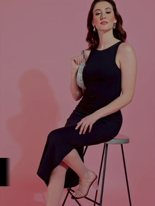 Buy Mast & Harbour Black Round Neck Side Slit Bodycon Dress