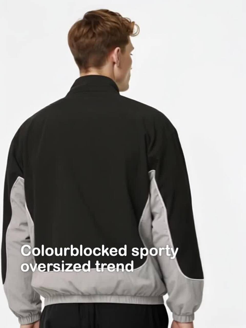 Buy Slazenger Mock Collar Colourblocked Sporty Oversized Jacket