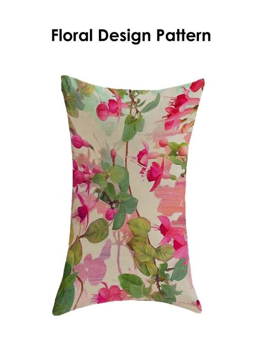 Buy STITCHNEST Set of Green Pink Floral 12'' x 18'' Cushion