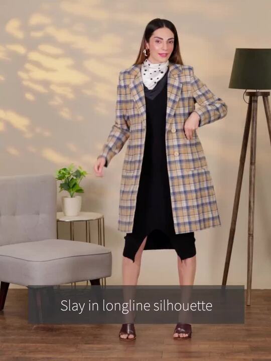 ジャケット・アウター Check Long Coat Buy all about you Notched Lapel Checked Single-Breasted