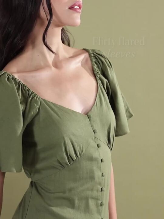 Buy MANGO Buttoned Flared Sleeves Empire Midi Dress Dresses for