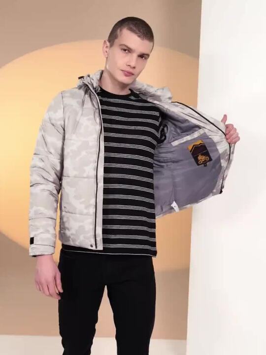 メンズウェア T042420006 COMBINATION HOODED JACKET M HOODED MICROFIBRE SPORTS PUFFER JACKET