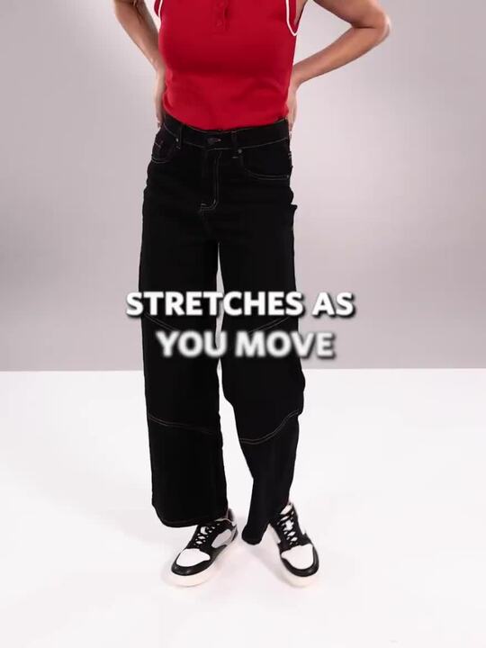 Buy SASSAFRAS Women Black Straight Fit Contrast Stitch Detail High