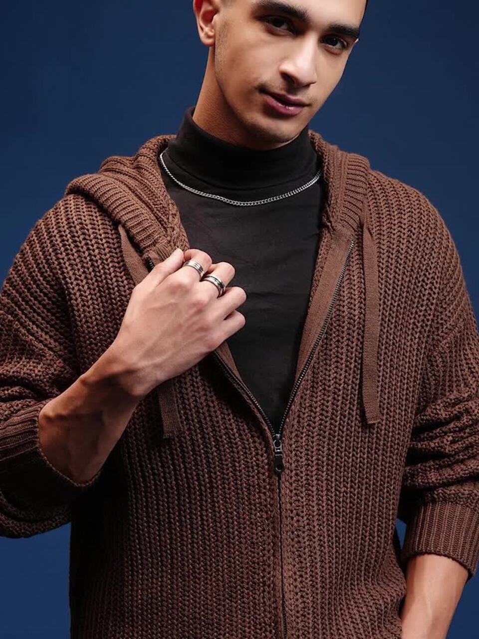 Buy HIGHLANDER Men Cable Knit Hooded Front-Open Sweater - Sweaters