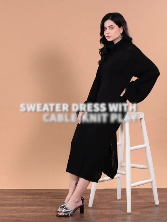 Buy bebe All Day Puff Sleeves Turtle Neck Cable Knit Jumper Dress - Dresses  for Women 18852476 | Myntra