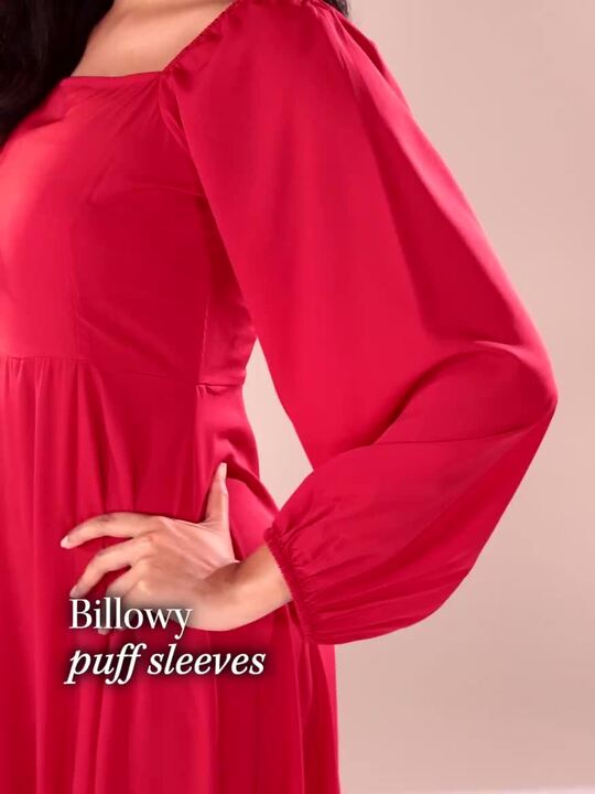 Buy Berrylush Women Red Solid Puff Sleeves Dress - Dresses for Women  15885562 | Myntra