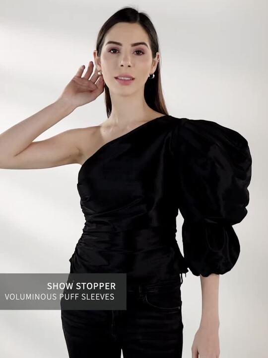 Buy Boohoo One Shoulder Puff Sleeves Blouson Top Tops for Women