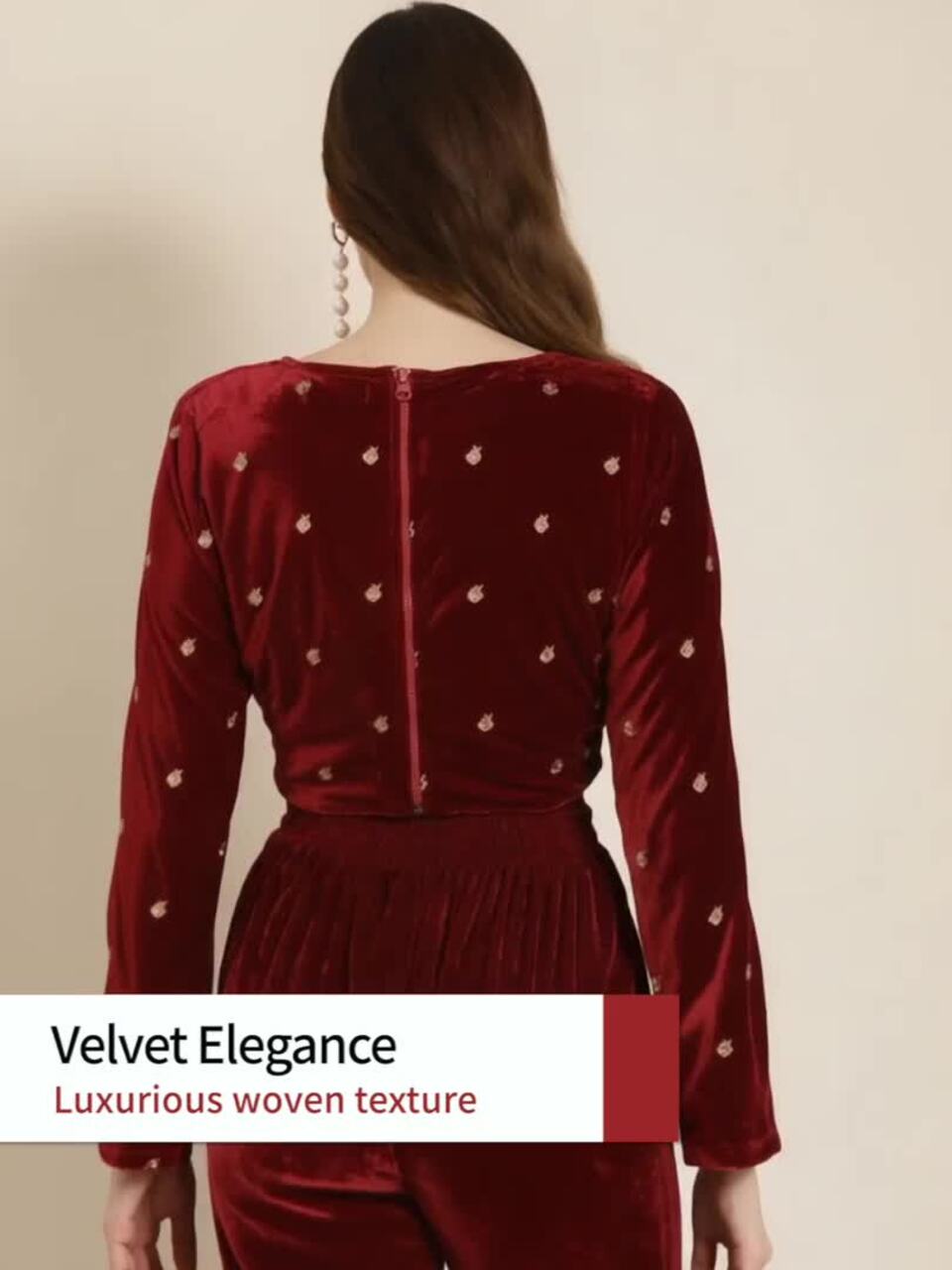 Buy Shae by SASSAFRAS Maroon & Gold-Toned Embroidered Velvet