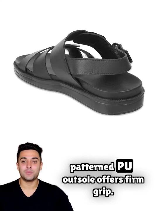 Buy Mochi Men Black Leather Comfort Sandals - Sandals for Men