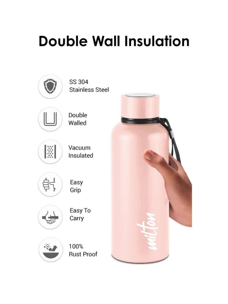 Milton Aura Beige Solid Thermosteel Double Wall Vacuum Water Bottle 500ml - Main Image