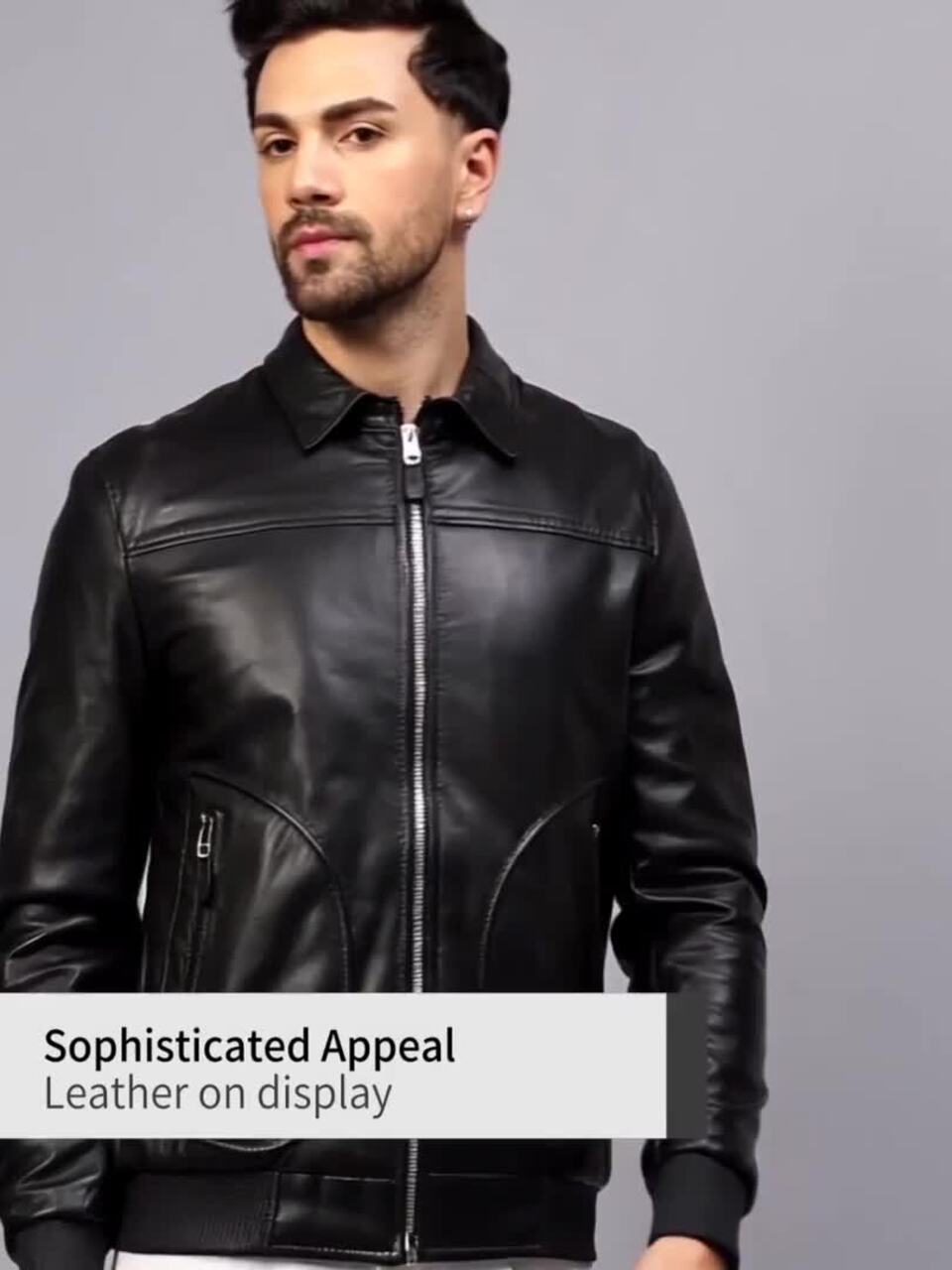 Buy Saint G Spread Collar Water Resistant Leather Bomber Jacket