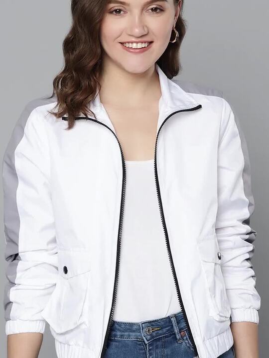 Buy Mast Harbour Women White Solid Bomber Jacket Jackets for