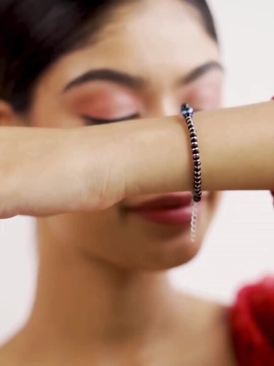 Buy Zavya Women Black & Blue Sterling Silver-Plated Wraparound