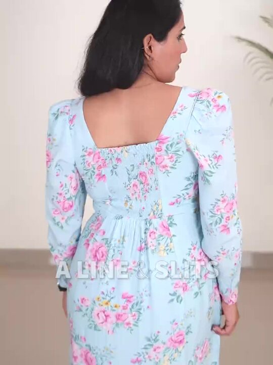 Buy AND Blue Pink Floral Printed A-Line Midi Dress Dresses for