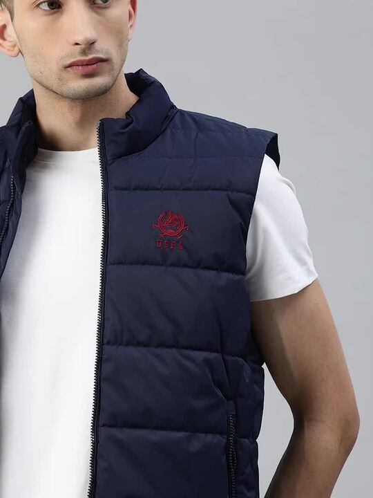Buy Polo Men Navy Blue Solid A20 Sleeveless Puffer